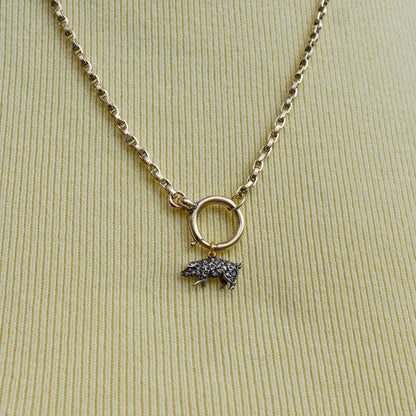 Rose-cut Diamond and Ruby Pig Charm Pendant