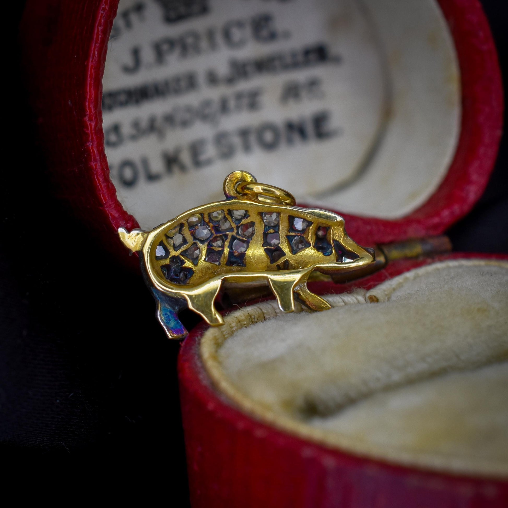 Rose-cut Diamond and Ruby Pig Charm Pendant