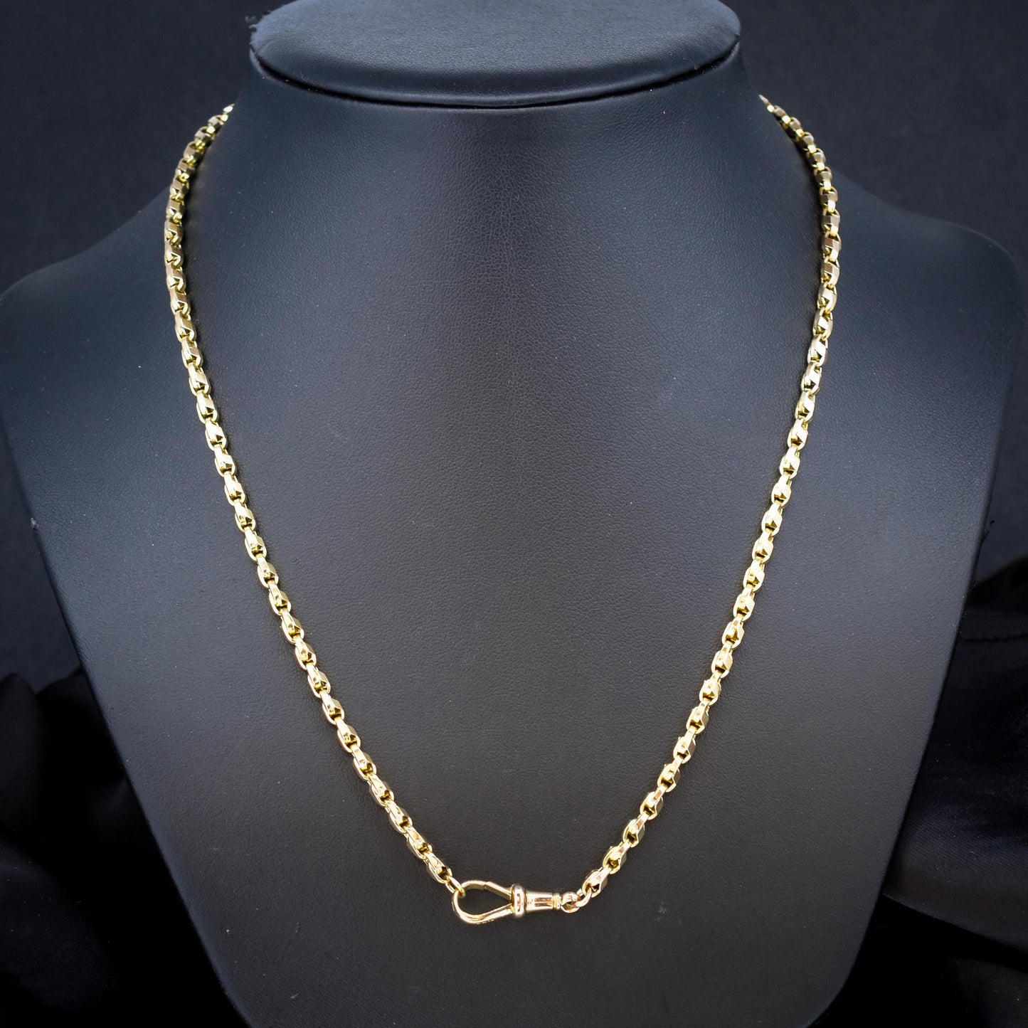 Antique 9ct Gold Tulip Link Fancy Chain Necklace with Dog Clip | 19"