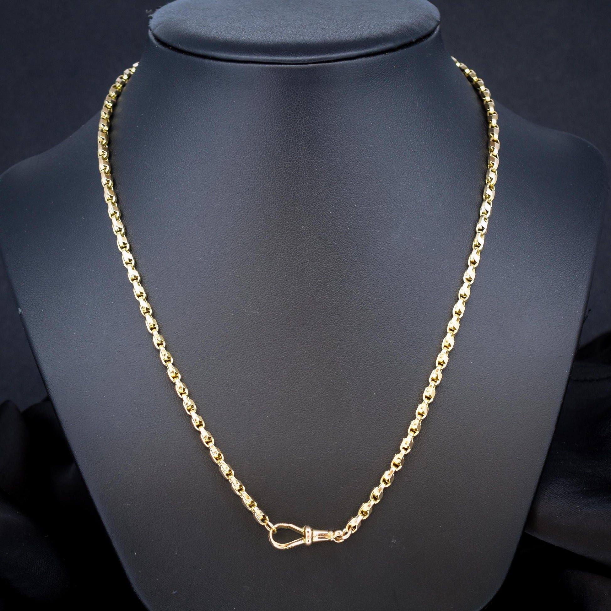 Antique 9ct Gold Tulip Link Fancy Chain Necklace with Dog Clip | 19"