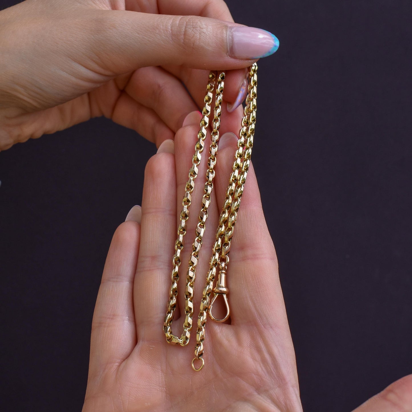 Antique 9ct Gold Tulip Link Fancy Chain Necklace with Dog Clip | 19"