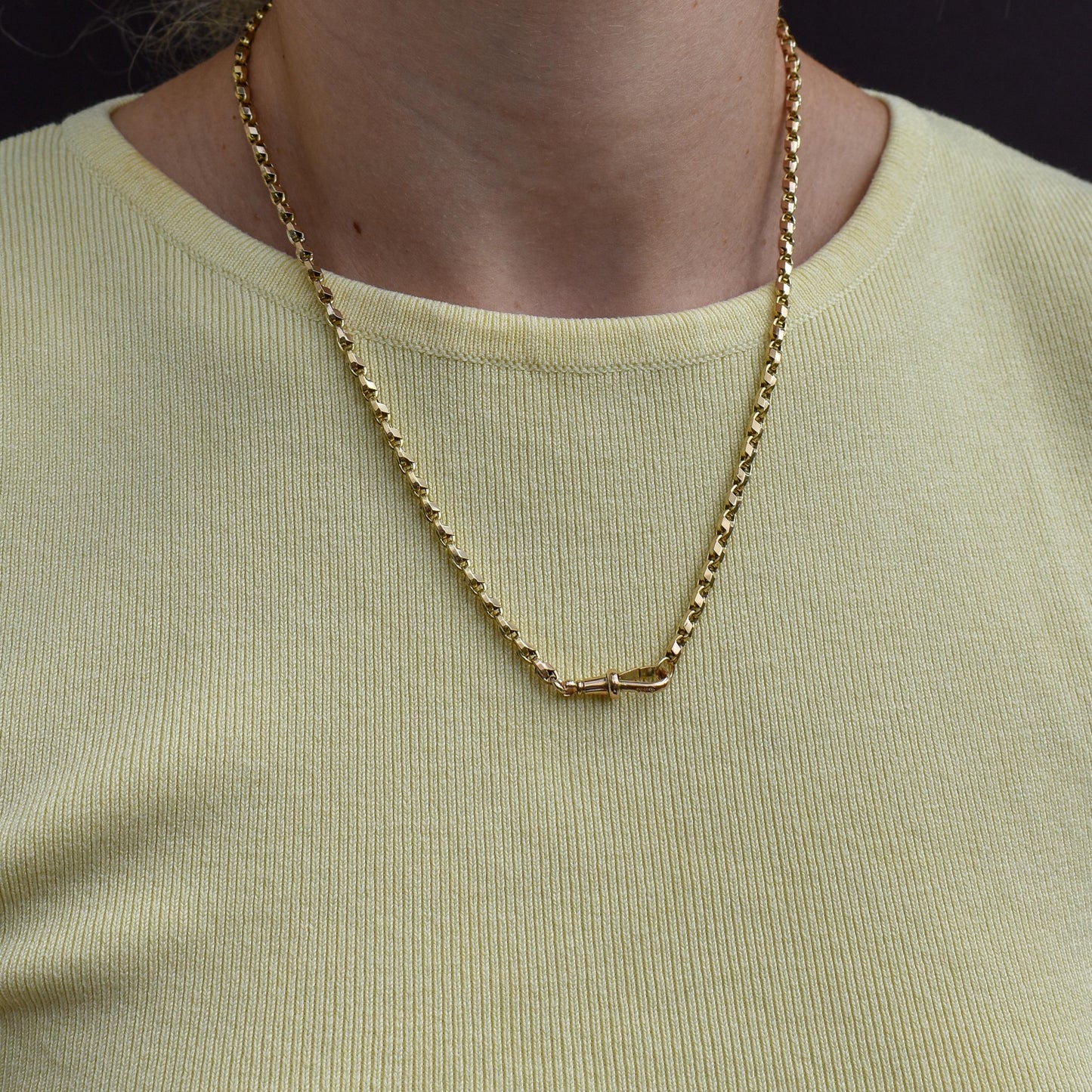 Antique 9ct Gold Tulip Link Fancy Chain Necklace with Dog Clip | 19"