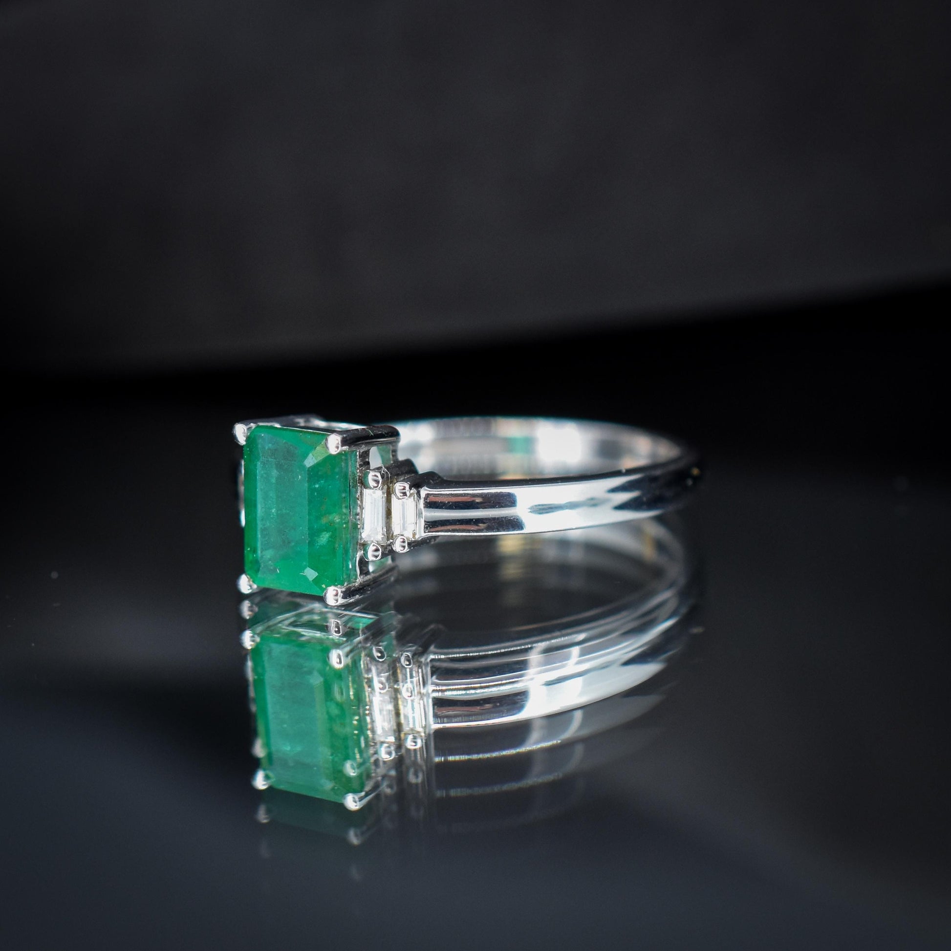 Emerald Cut Emerald and Diamond 18ct White Gold Ring
