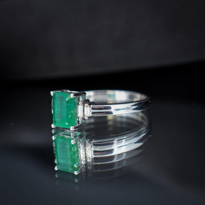 Emerald Cut Emerald and Diamond 18ct White Gold Ring