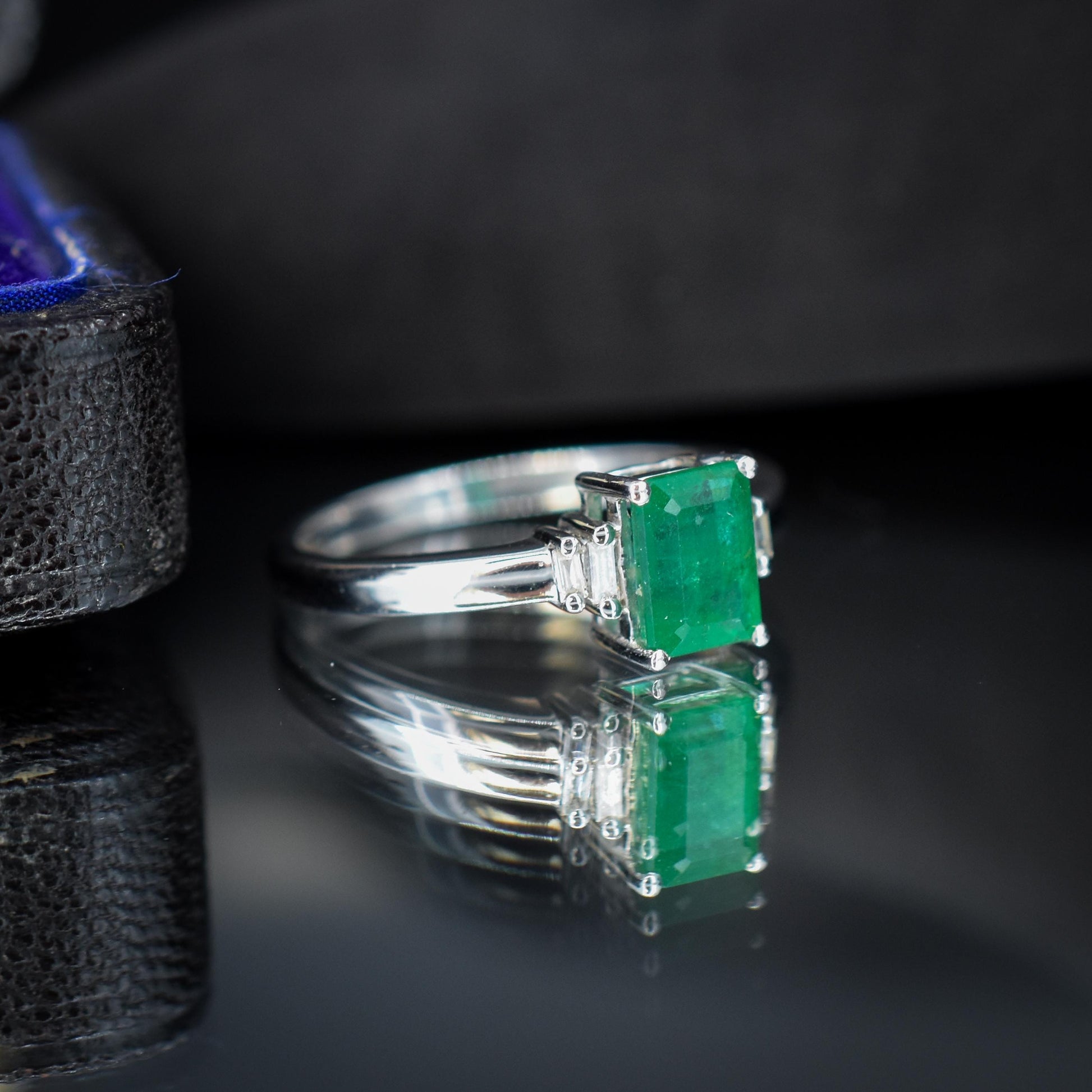 Emerald Cut Emerald and Diamond 18ct White Gold Ring