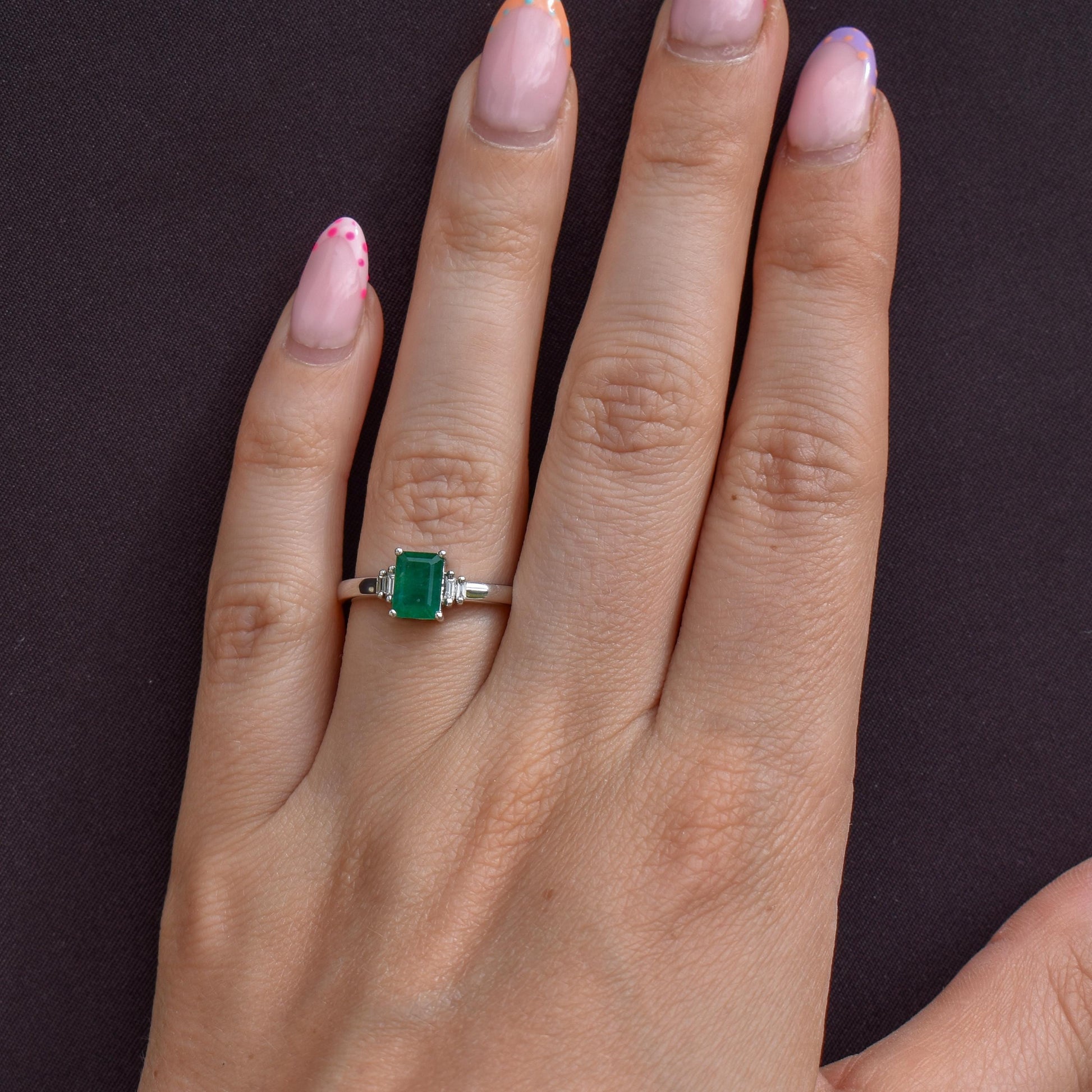 Emerald Cut Emerald and Diamond 18ct White Gold Ring