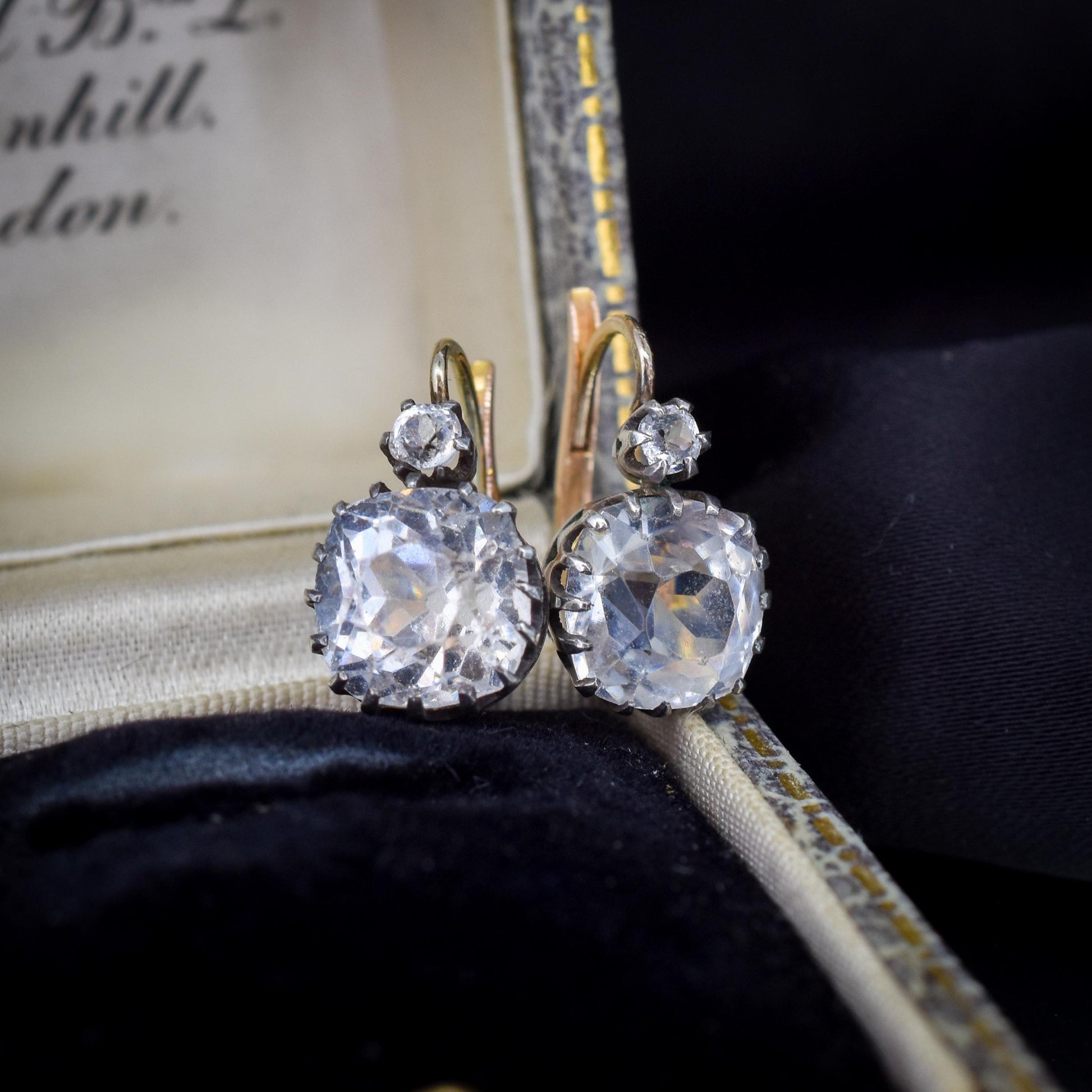 Antique Old Cut Paste Silver and 18ct Gold Dormeuse Earrings