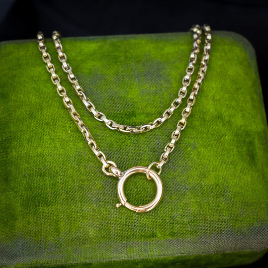 Antique Victorian 9ct Gold Oval Link Chain Necklace with Large Bolt Ring | 20.25"