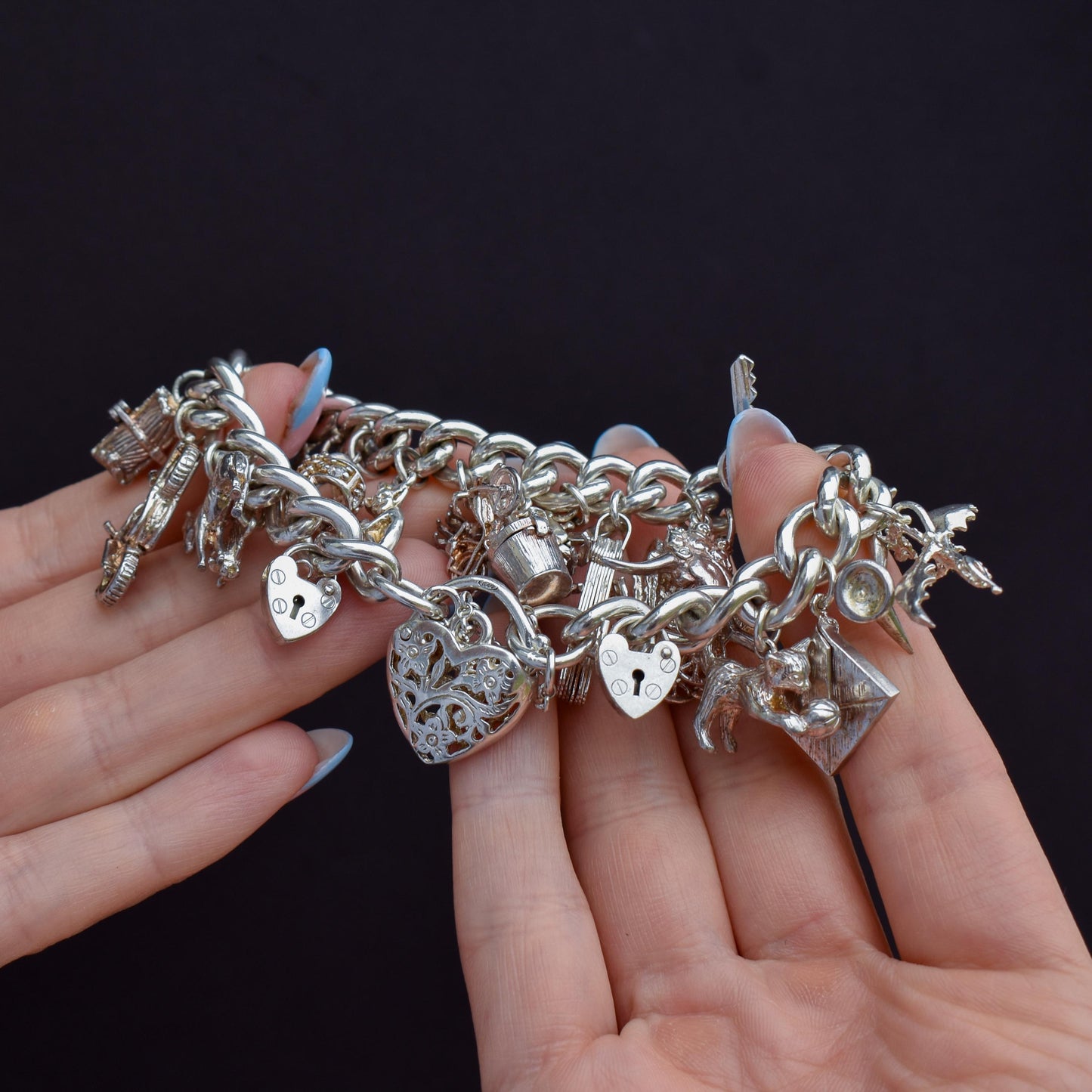 Vintage 94g Sterling Silver Multi Charm Bracelet | 7.5"