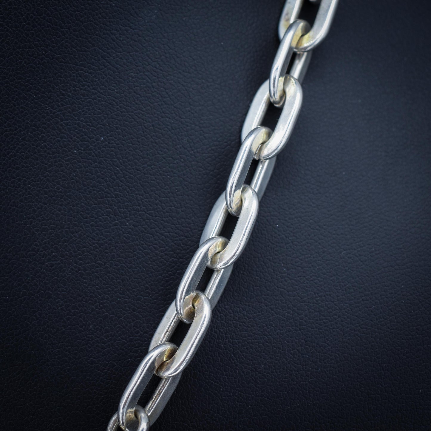 Vintage Silver Flat Edge Oval Link Toggle T-Bar Chain Necklace with Dog Clip 19"