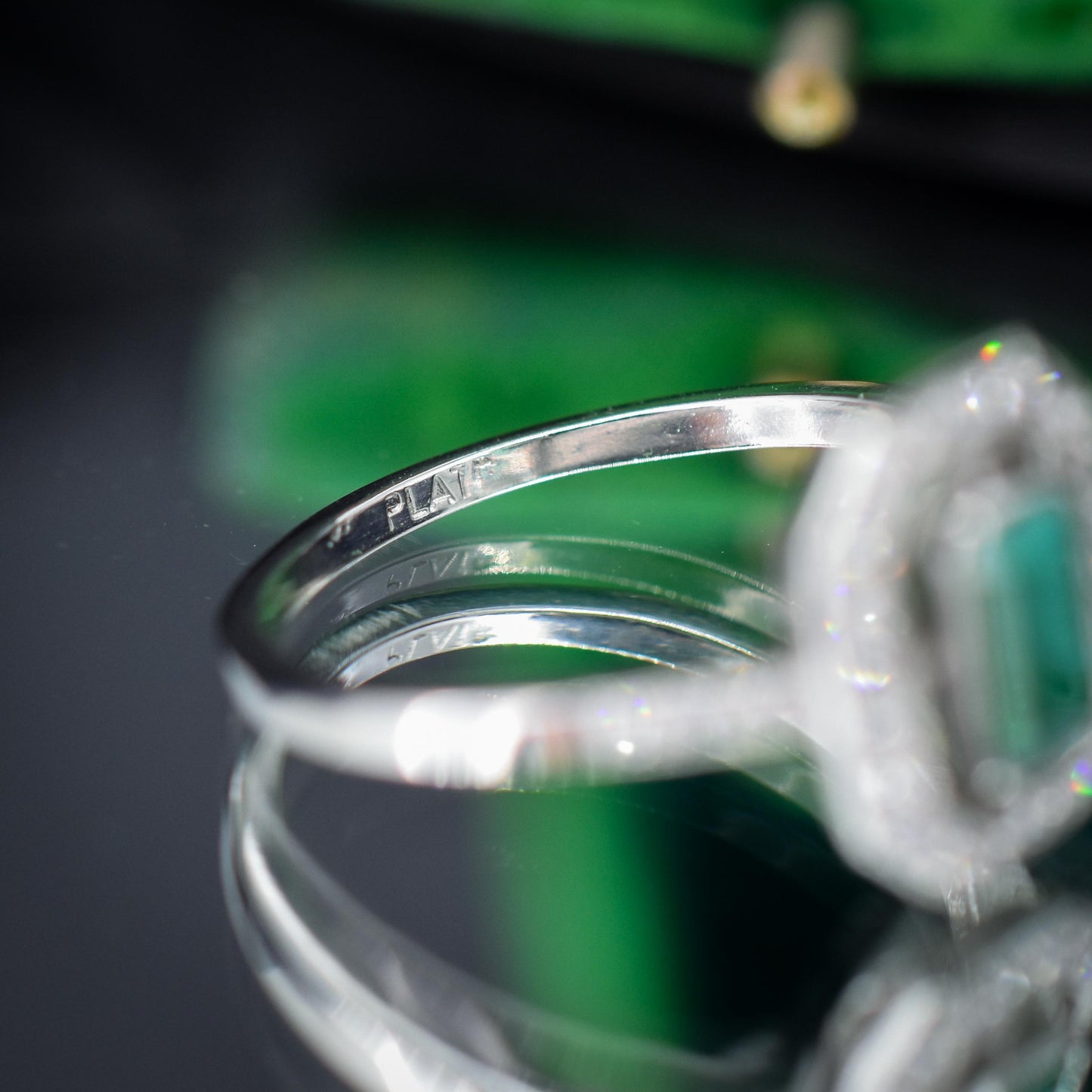 Art Deco Style Natural Emerald and Diamond Halo Platinum Ring
