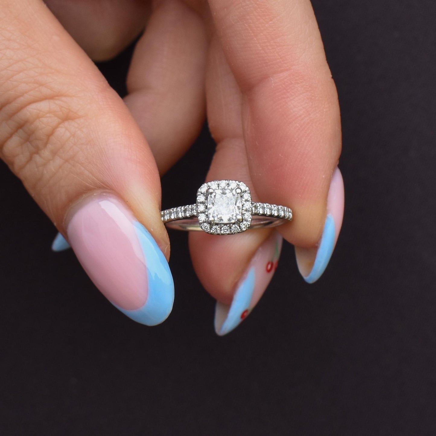 Cushion Cut 0.40ct Diamond Halo Cluster Platinum Engagement Ring