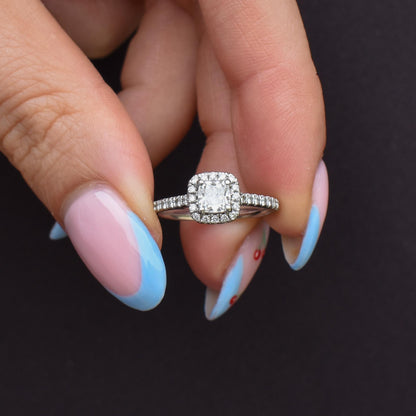 Cushion Cut 0.40ct Diamond Halo Cluster Platinum Engagement Ring