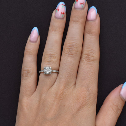 Cushion Cut 0.40ct Diamond Halo Cluster Platinum Engagement Ring