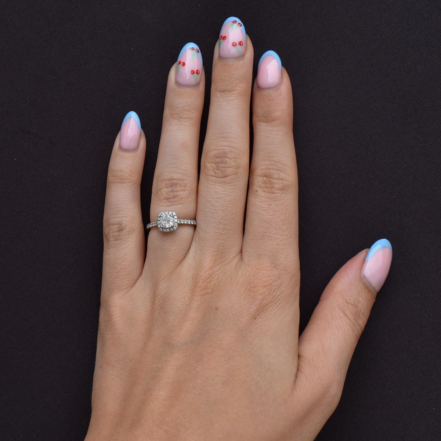Cushion Cut 0.40ct Diamond Halo Cluster Platinum Engagement Ring