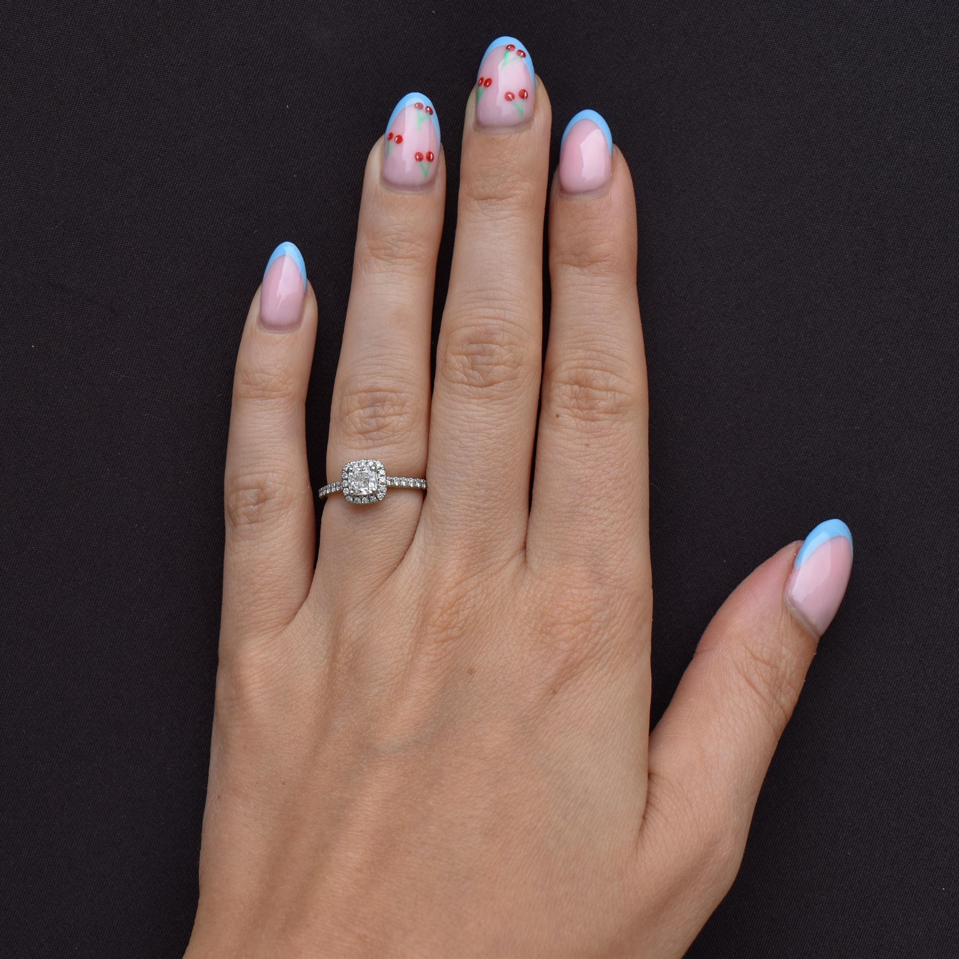 Cushion Cut 0.40ct Diamond Halo Cluster Platinum Engagement Ring