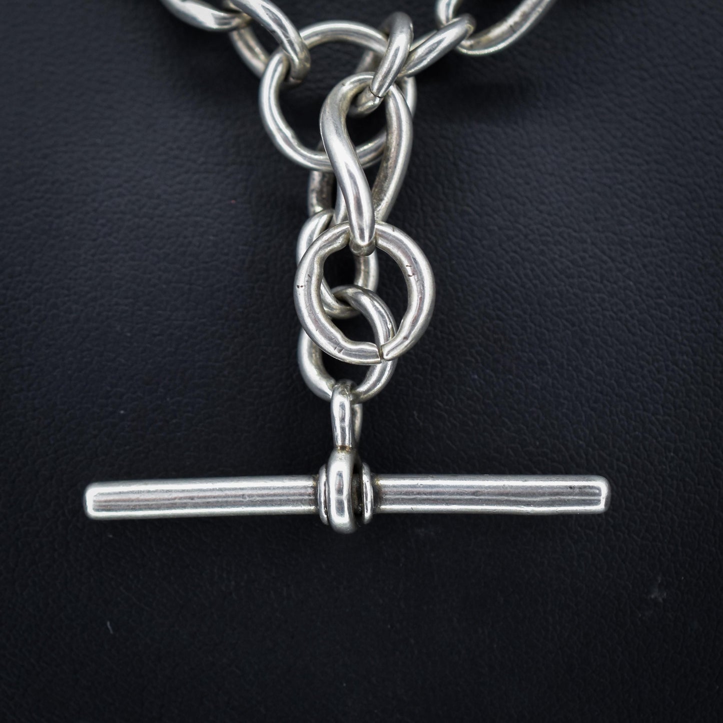 Antique 16.5" Sterling Silver Albert Watch Chain Necklace with T-Bar and Dog Clips
