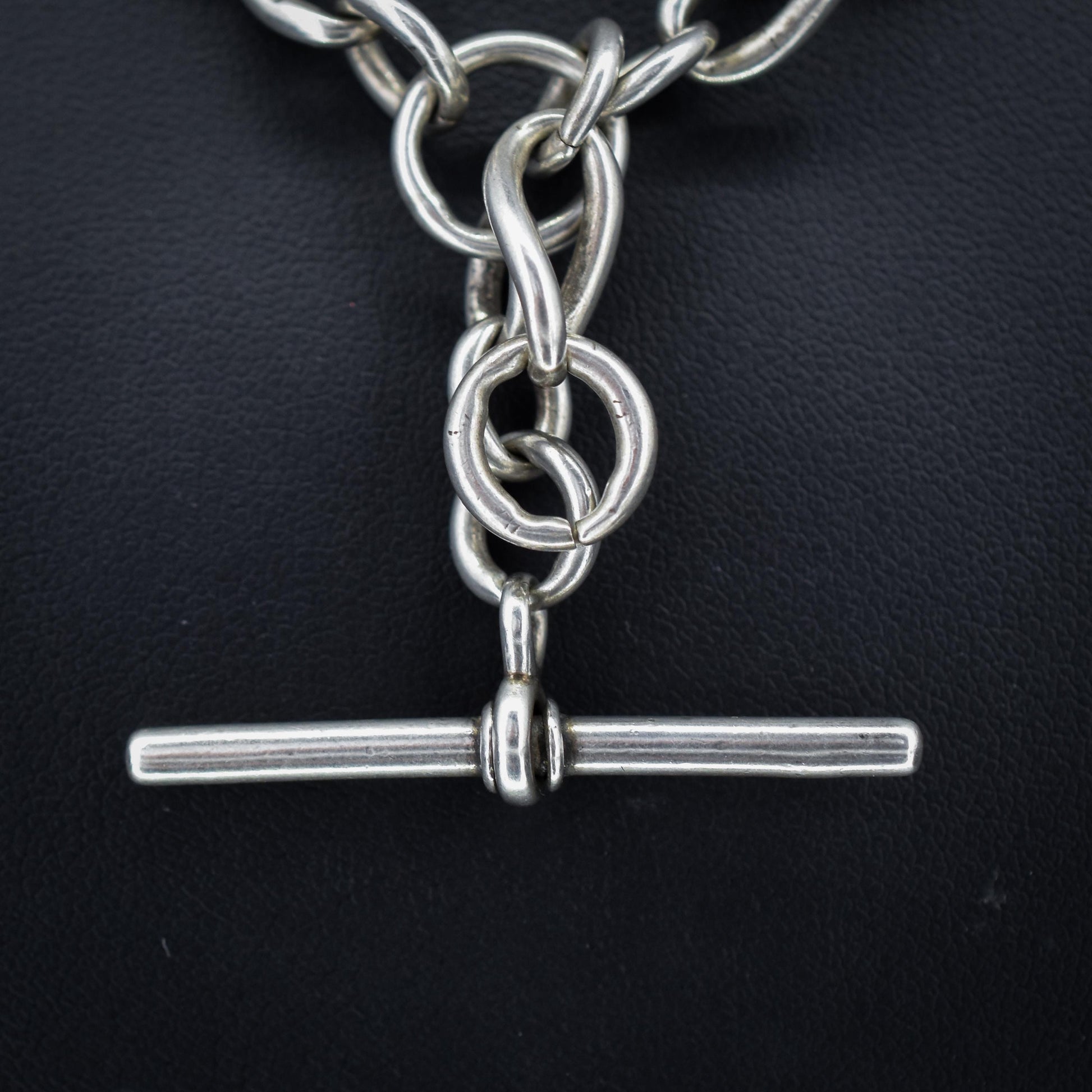 Antique 16.5" Sterling Silver Albert Watch Chain Necklace with T-Bar and Dog Clips