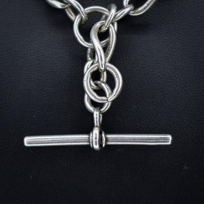 Antique 16.5" Sterling Silver Albert Watch Chain Necklace with T-Bar and Dog Clips