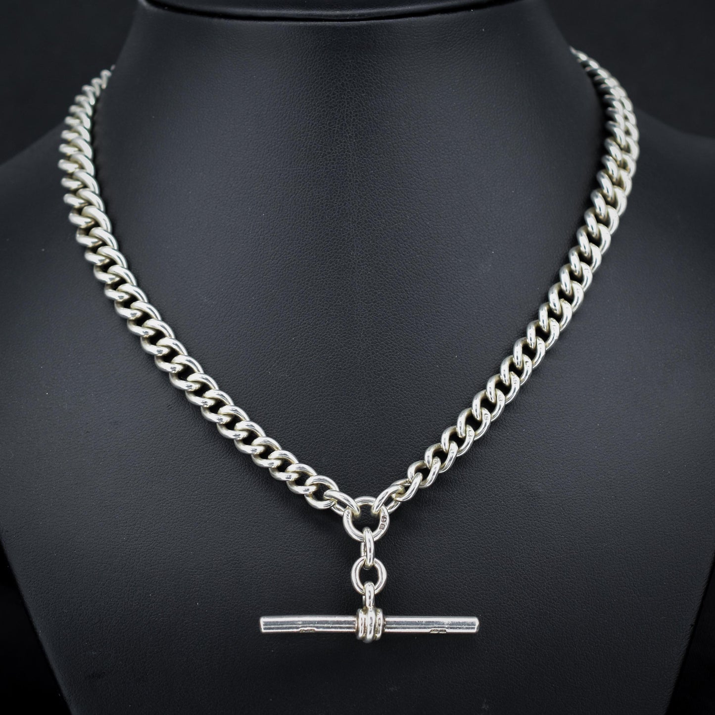 Antique '1919' Sterling Silver Curb Link Albert Watch Chain Necklace – 16.5"