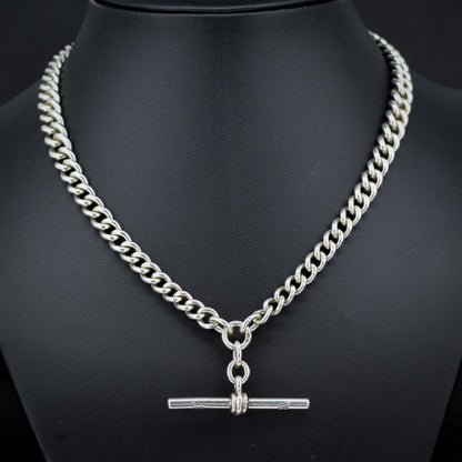 Antique '1919' Sterling Silver Curb Link Albert Watch Chain Necklace – 16.5"
