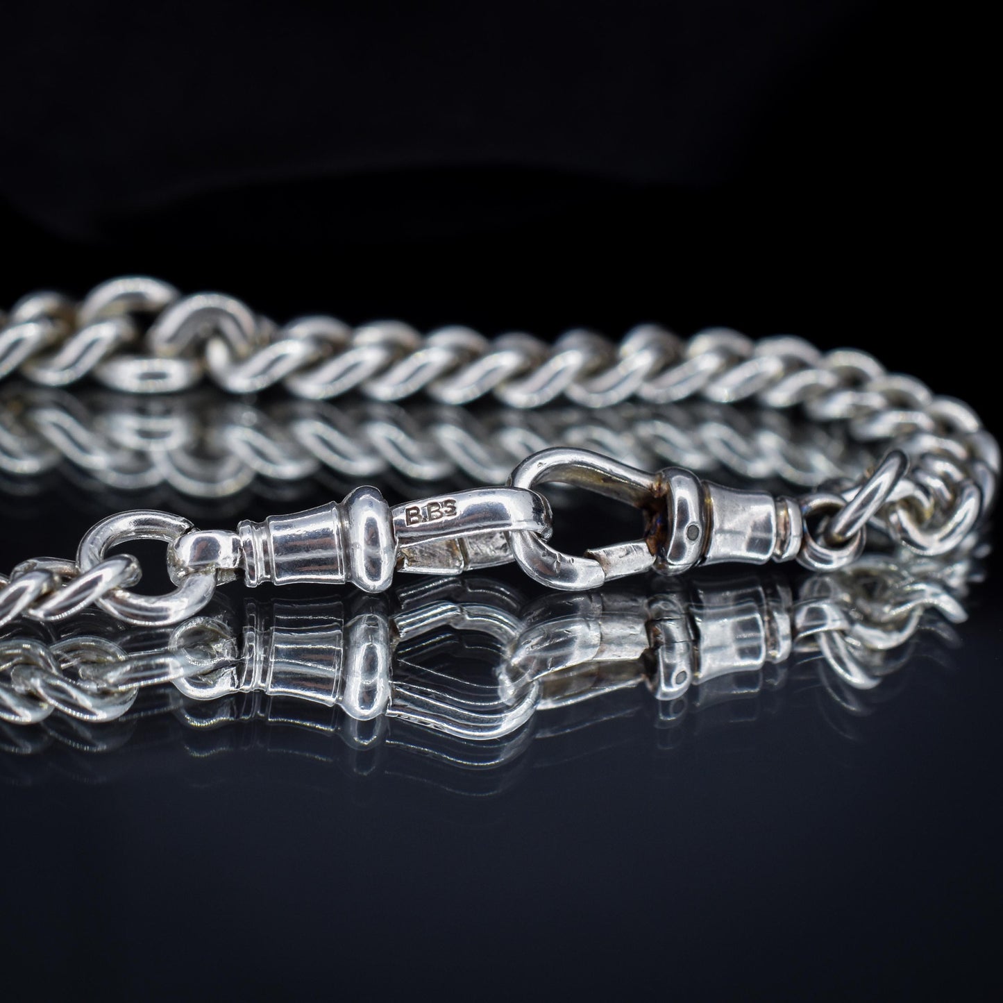 Antique '1919' Sterling Silver Curb Link Albert Watch Chain Necklace – 16.5"