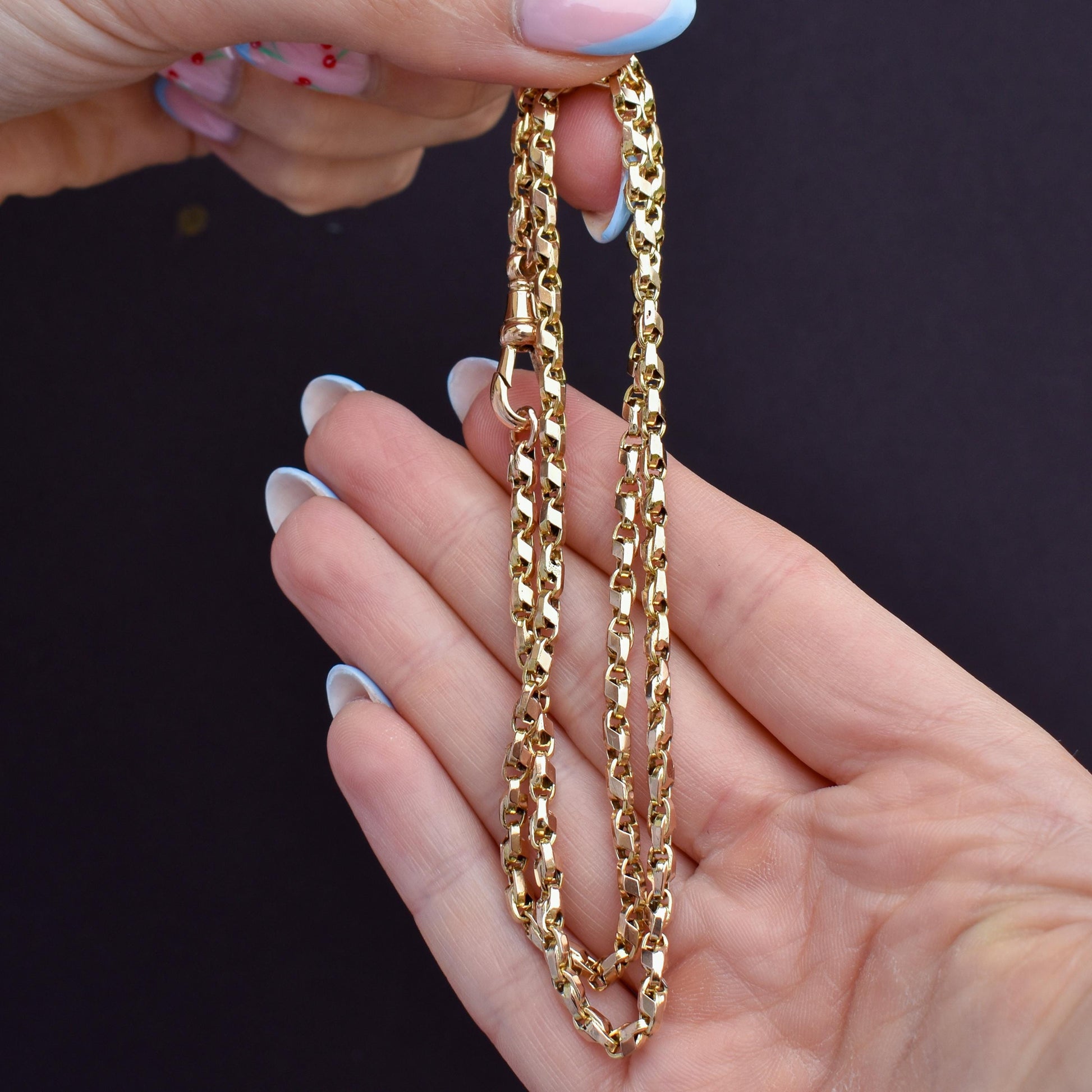 Antique 9ct Gold Tulip Link Fancy Chain Necklace with Dog Clip | 19"