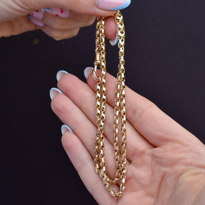 Antique 9ct Gold Tulip Link Fancy Chain Necklace with Dog Clip | 19"