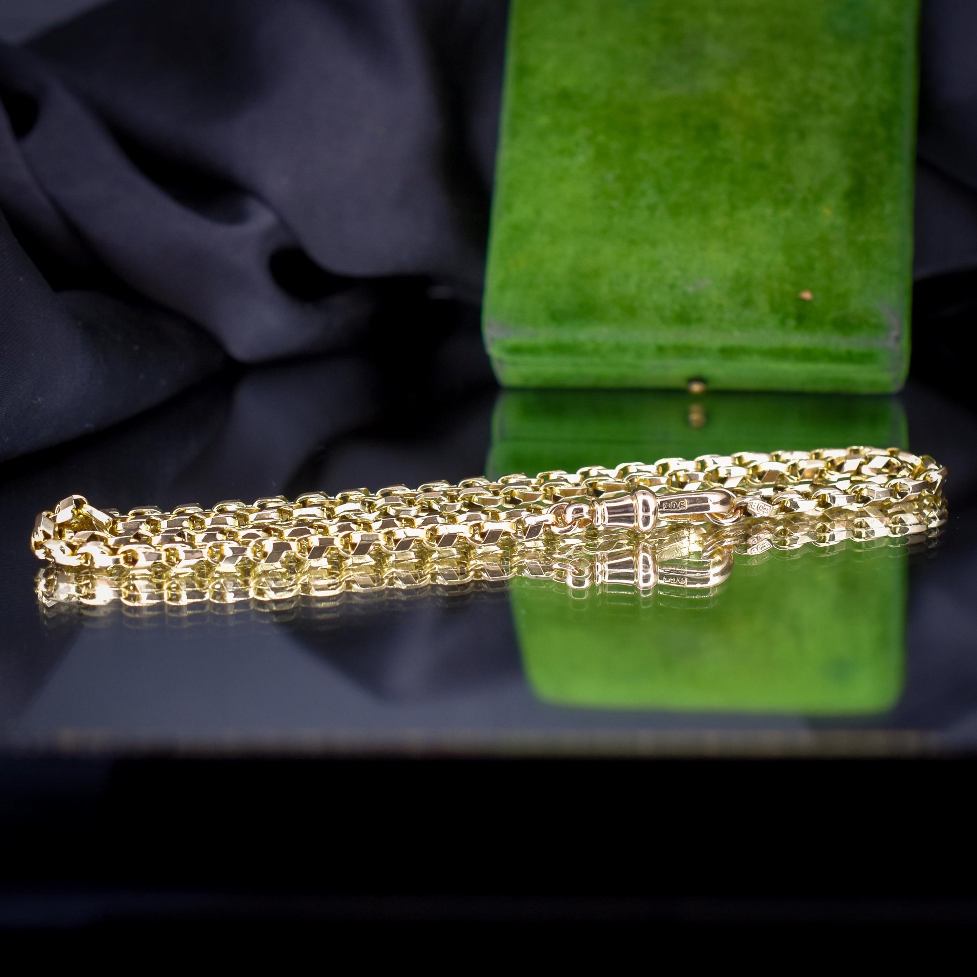 Antique 9ct Gold Tulip Link Fancy Chain Necklace with Dog Clip | 19"