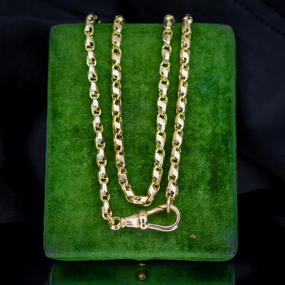 Antique 9ct Gold Tulip Link Fancy Chain Necklace with Dog Clip | 19"