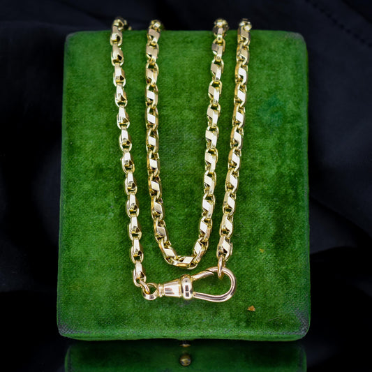 Antique 9ct Gold Tulip Link Fancy Chain Necklace with Dog Clip | 19"
