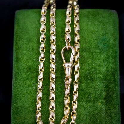 Antique 9ct Gold Tulip Link Fancy Chain Necklace with Dog Clip | 19"