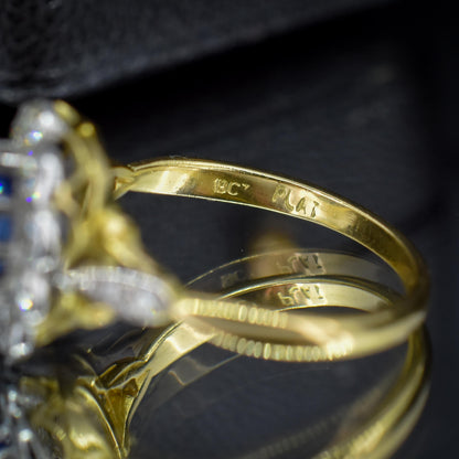 Edwardian Style 0.80ct Blue Sapphire and Diamond Oval Cluster Halo Ring