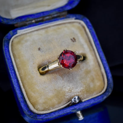 Vintage 1.76ct Round Ruby Solitaire 9ct Gold Ring