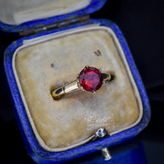 Vintage 1.76ct Round Ruby Solitaire 9ct Gold Ring