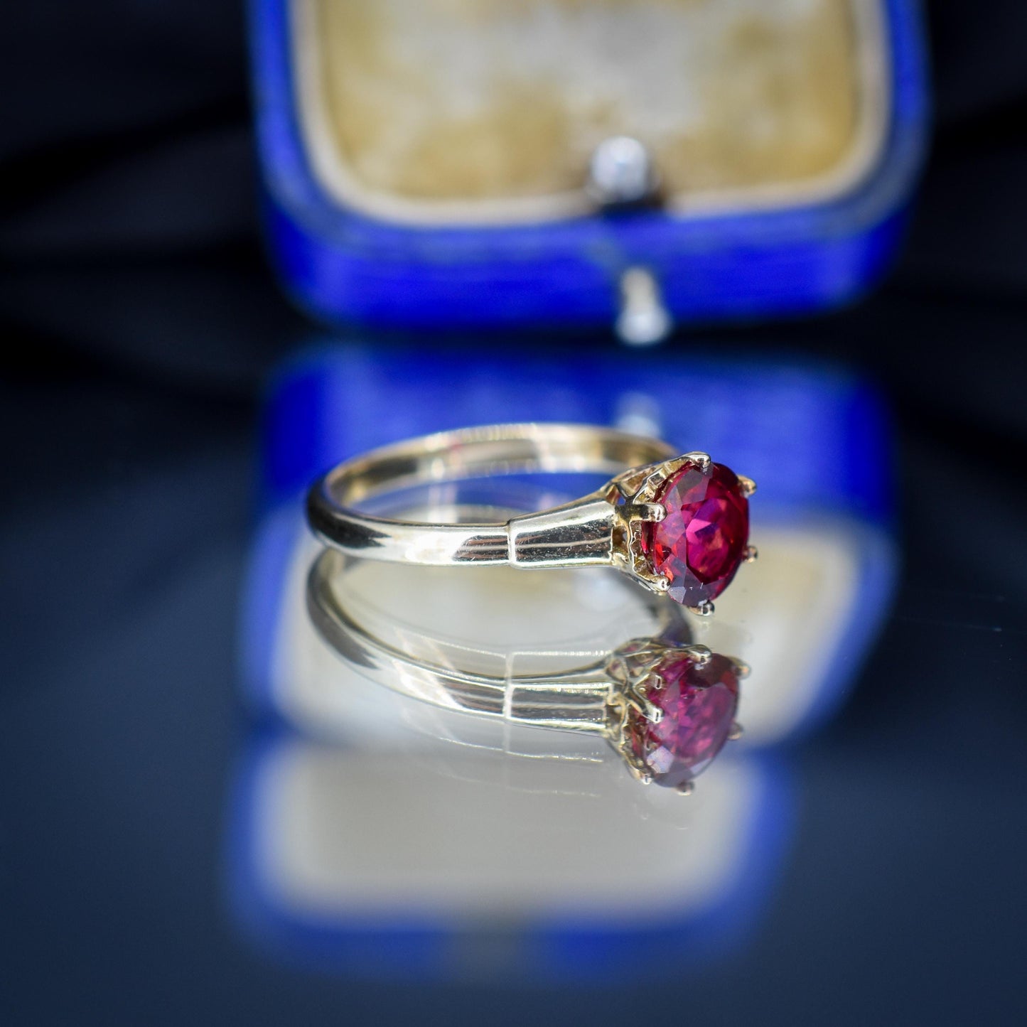 Vintage 1.76ct Round Ruby Solitaire 9ct Gold Ring