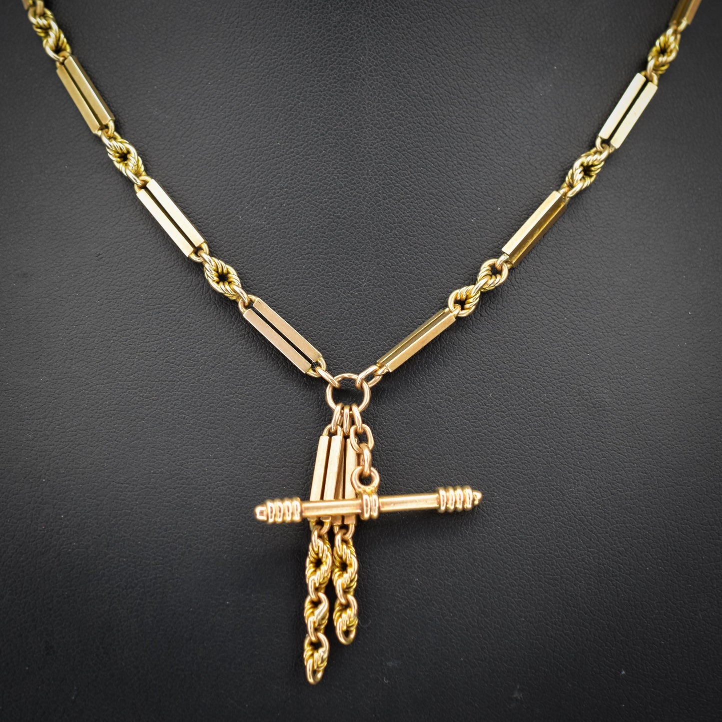 Antique 9ct Gold Love Knot Link Albert Watch Chain Necklace | 16"