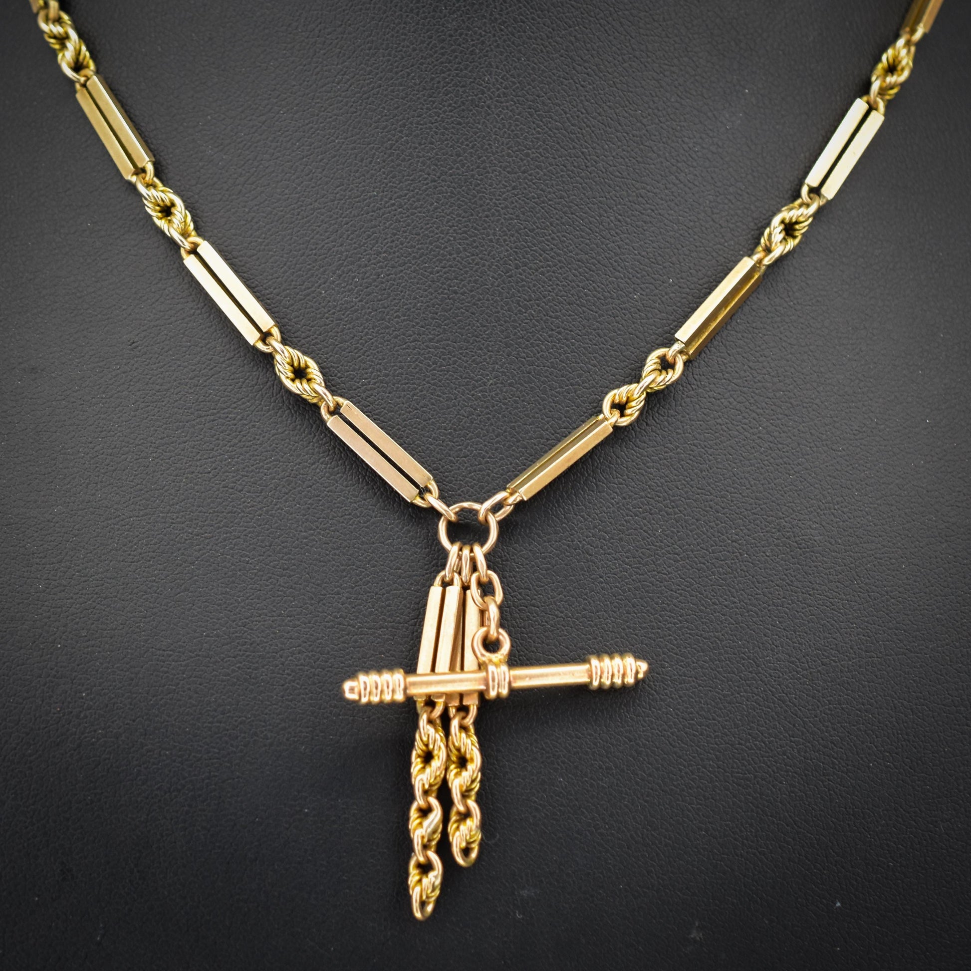 Antique 9ct Gold Love Knot Link Albert Watch Chain Necklace | 16"