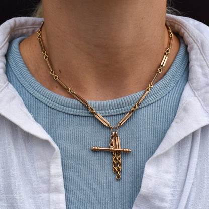 Antique 9ct Gold Love Knot Link Albert Watch Chain Necklace | 16"