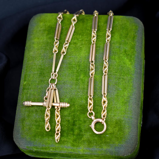 Antique 9ct Gold Love Knot Link Albert Watch Chain Necklace | 16"
