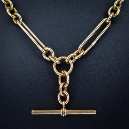 Antique '1902' 9ct Gold Trombone Link 17.5" Albert Chain Necklace