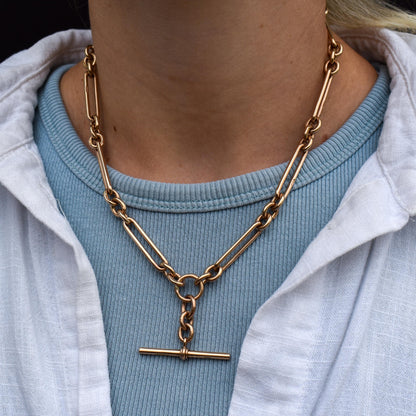 Antique '1902' 9ct Gold Trombone Link 17.5" Albert Chain Necklace