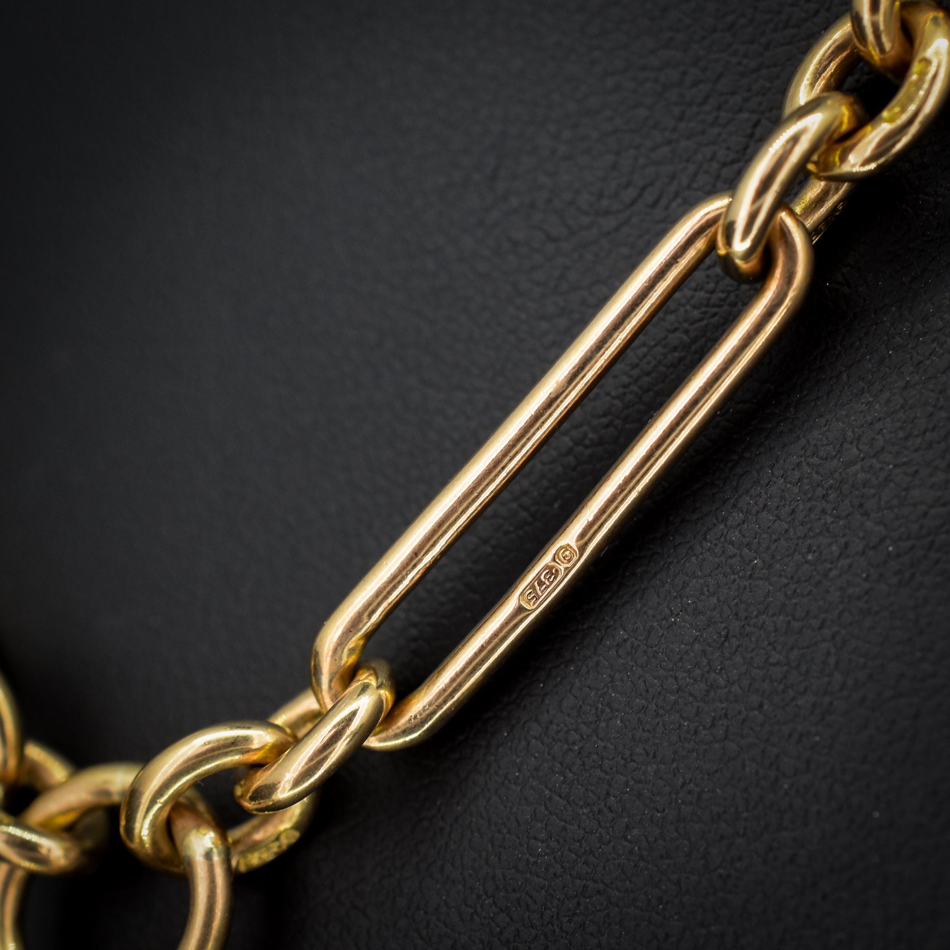 Antique '1902' 9ct Gold Trombone Link 17.5" Albert Chain Necklace