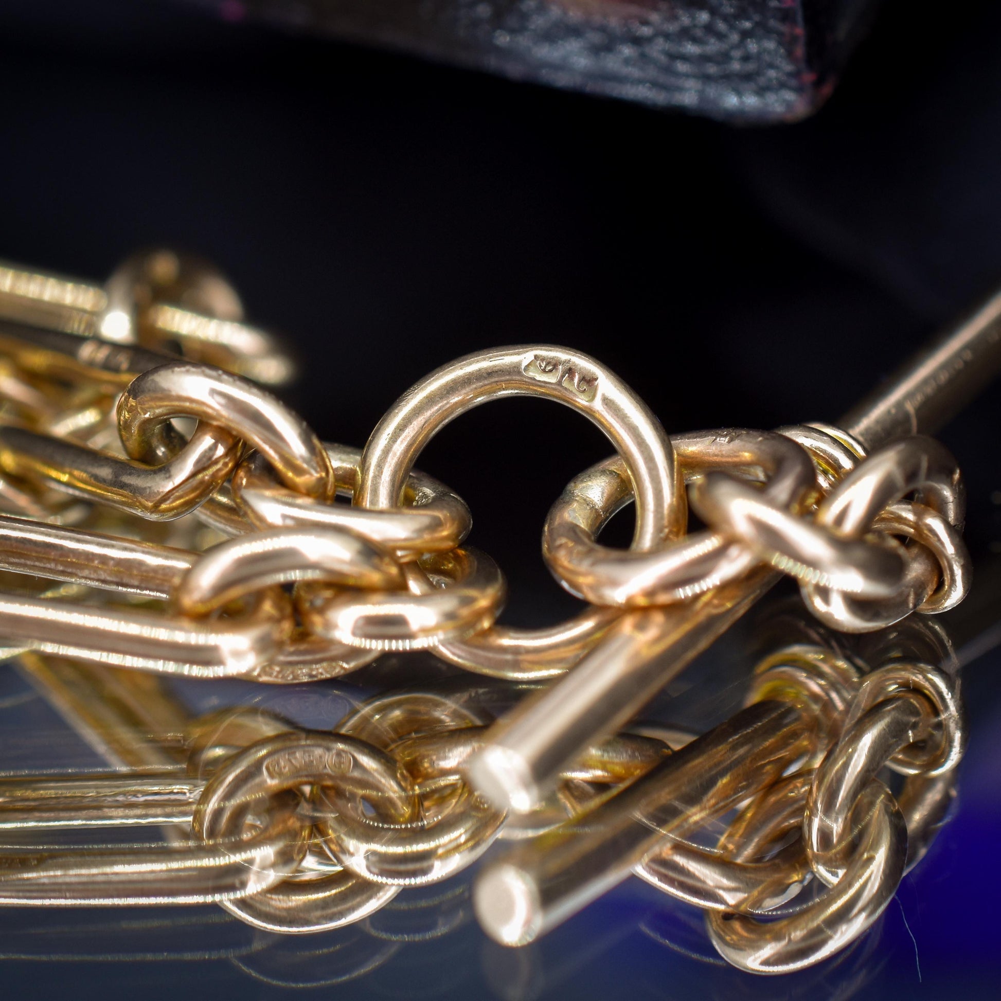 Antique '1902' 9ct Gold Trombone Link 17.5" Albert Chain Necklace