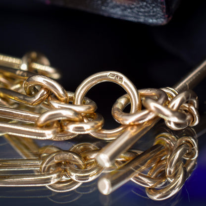 Antique '1902' 9ct Gold Trombone Link 17.5" Albert Chain Necklace