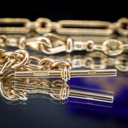 Antique '1902' 9ct Gold Trombone Link 17.5" Albert Chain Necklace