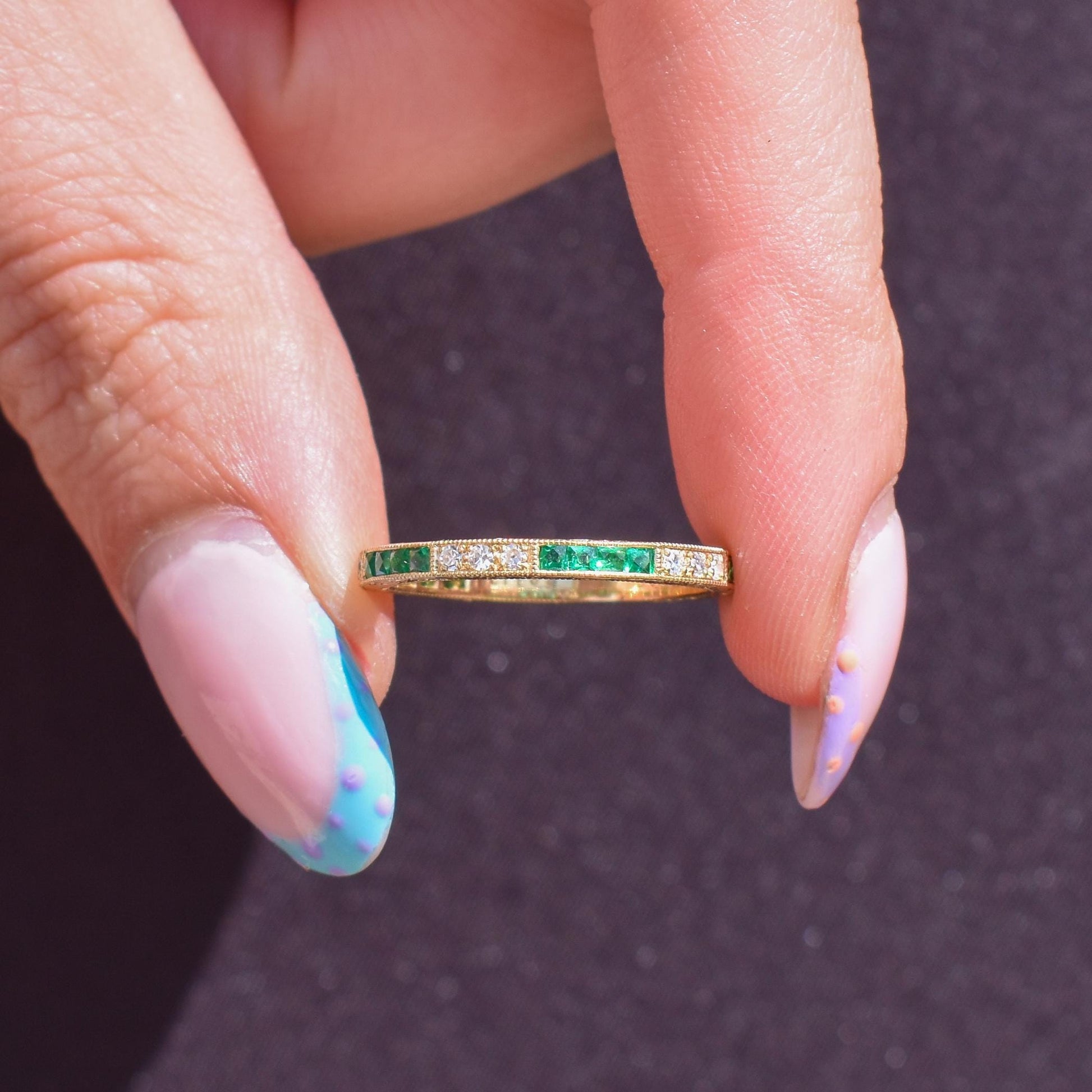 Diamond and Emerald Eternity 18ct Gold Wedding Band Ring