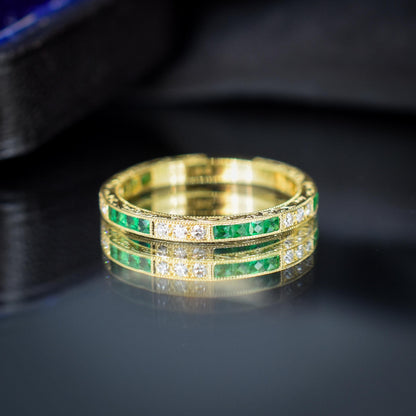Diamond and Emerald Eternity 18ct Gold Wedding Band Ring