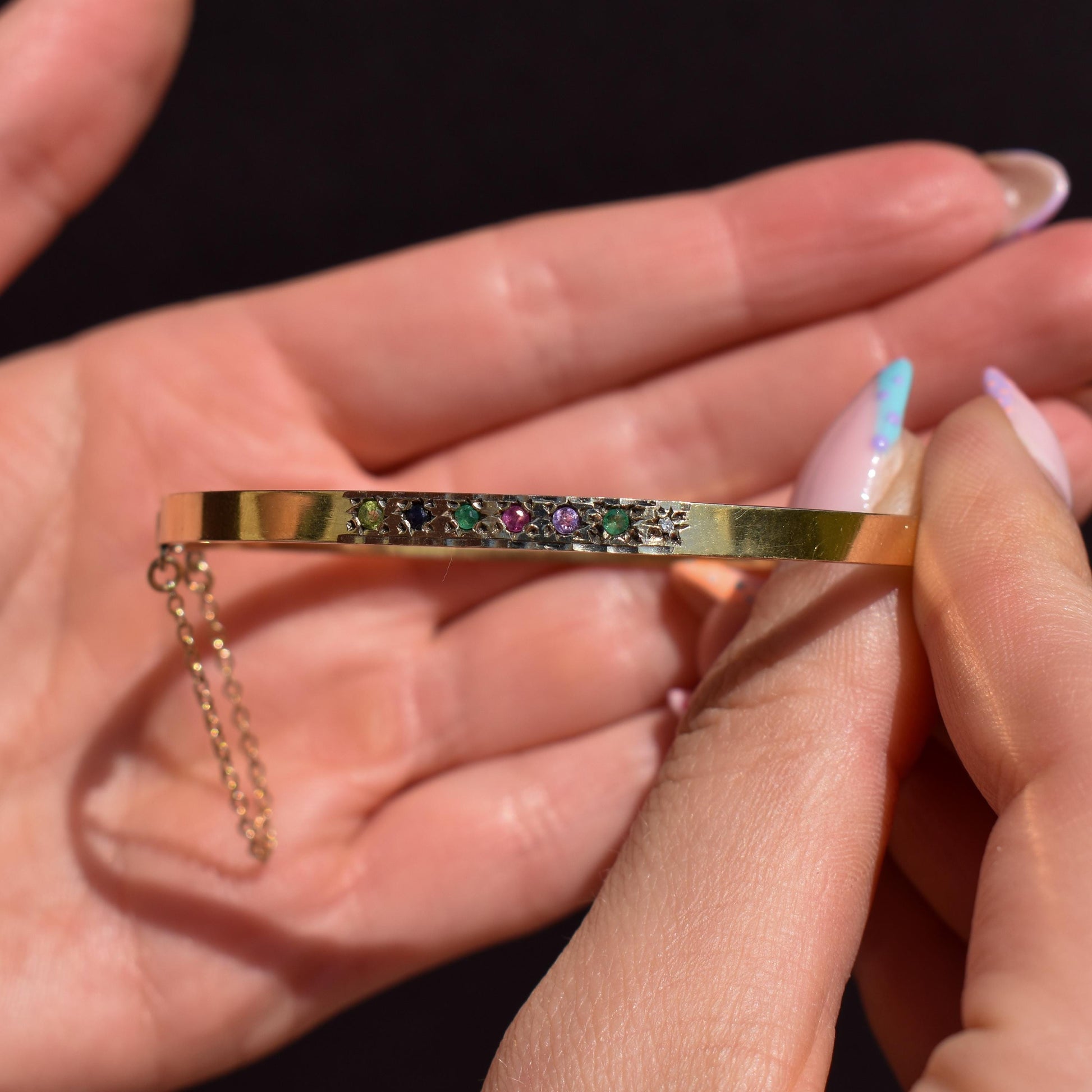 Vintage DEAREST Gold on Silver Bangle Bracelet | Birmingham 1993