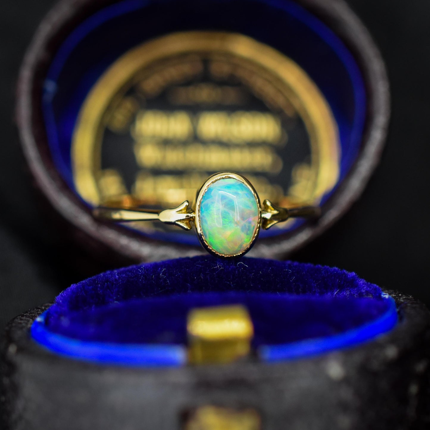 Antique Colourful Natural Opal Oval Bezel Solitaire 18ct Gold Ring